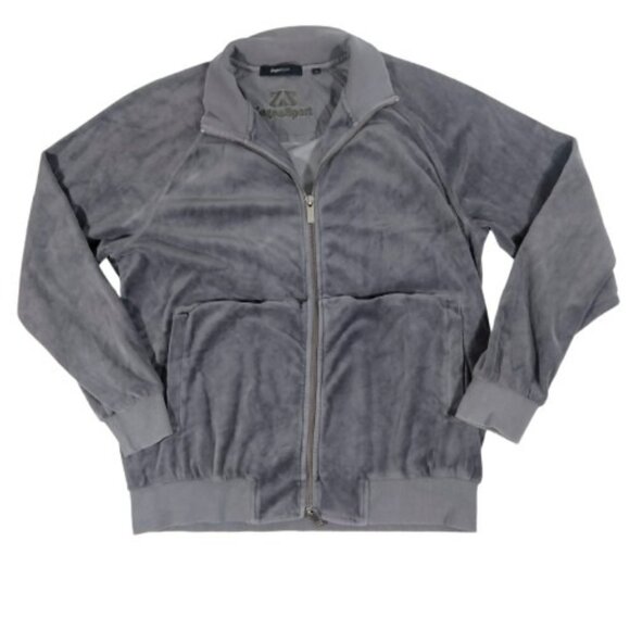 Zegna Sport Luxury Gray Velour Full Zip Track Jacket Sz M Medium Athletic Preppy - Picture 1 of 6